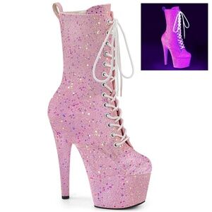 Pleaser: Adore -1040-IG baby pink glitter boot